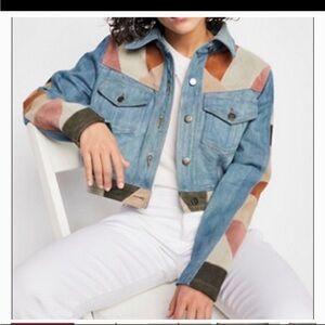 Free People Denim & Suede Cropped Jacket Size Small